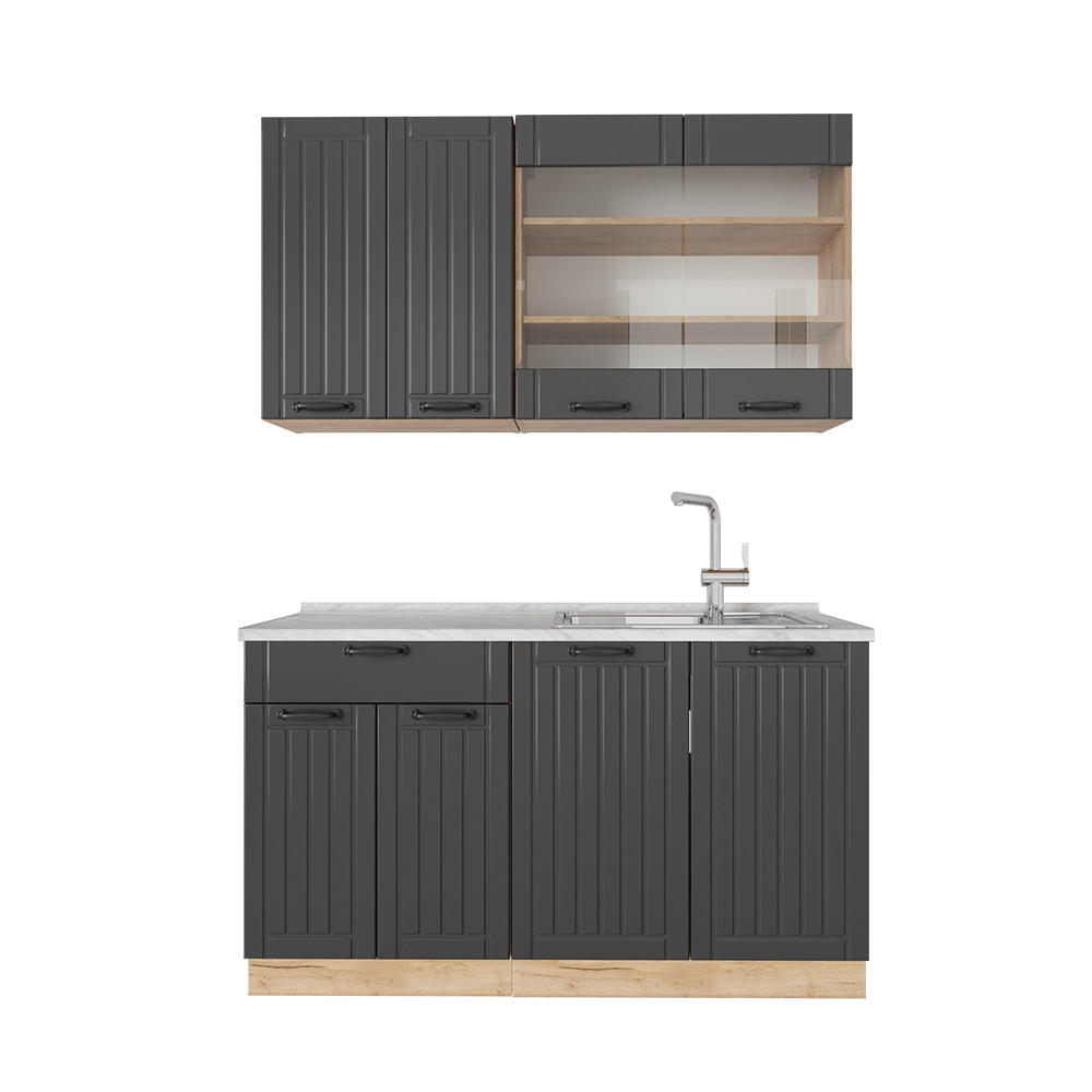 JEDNOTKOVÁ KUCHYNĚ Fame-Line Tmavě šedá - medově dubová/tmavě šedá, kompozitní dřevo (140/81.6/60cm) - Vicco