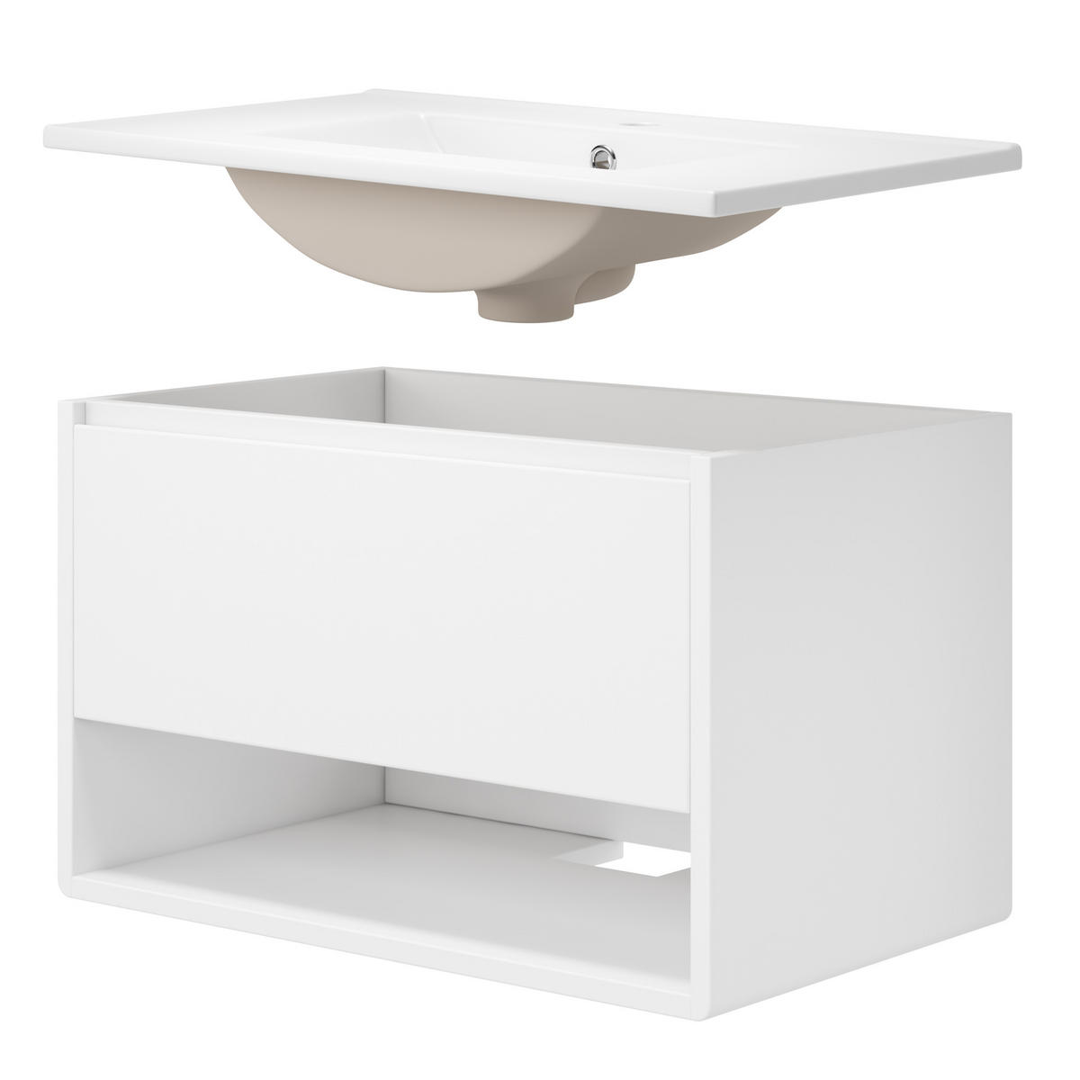 WASCHTISCHUNTERSCHRANK 76x46x45 cm Weiß aus Holzwerkstoff & Keramik mit LED-Sensorlicht - Weiß, Holzwerkstoff (76/45/46cm) - Modfu