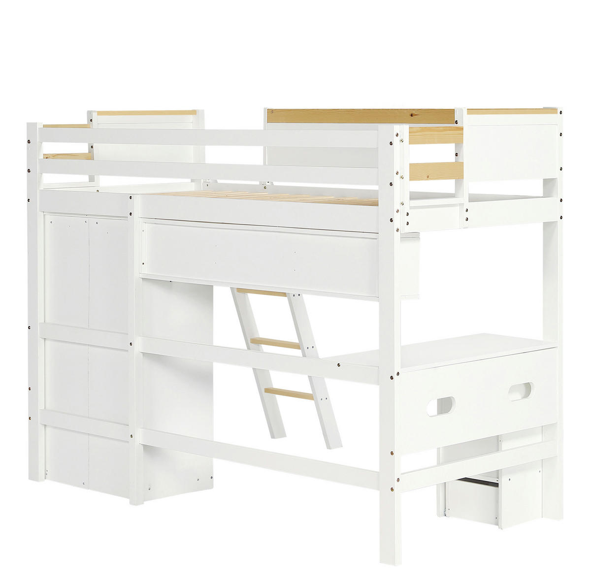 ETAGENBETT 90/200 cm in Weiß/Natur mit Tisch, Kleiderschrank und Stauraum - Weiß, Holz (90/200cm) - OKMYHOME