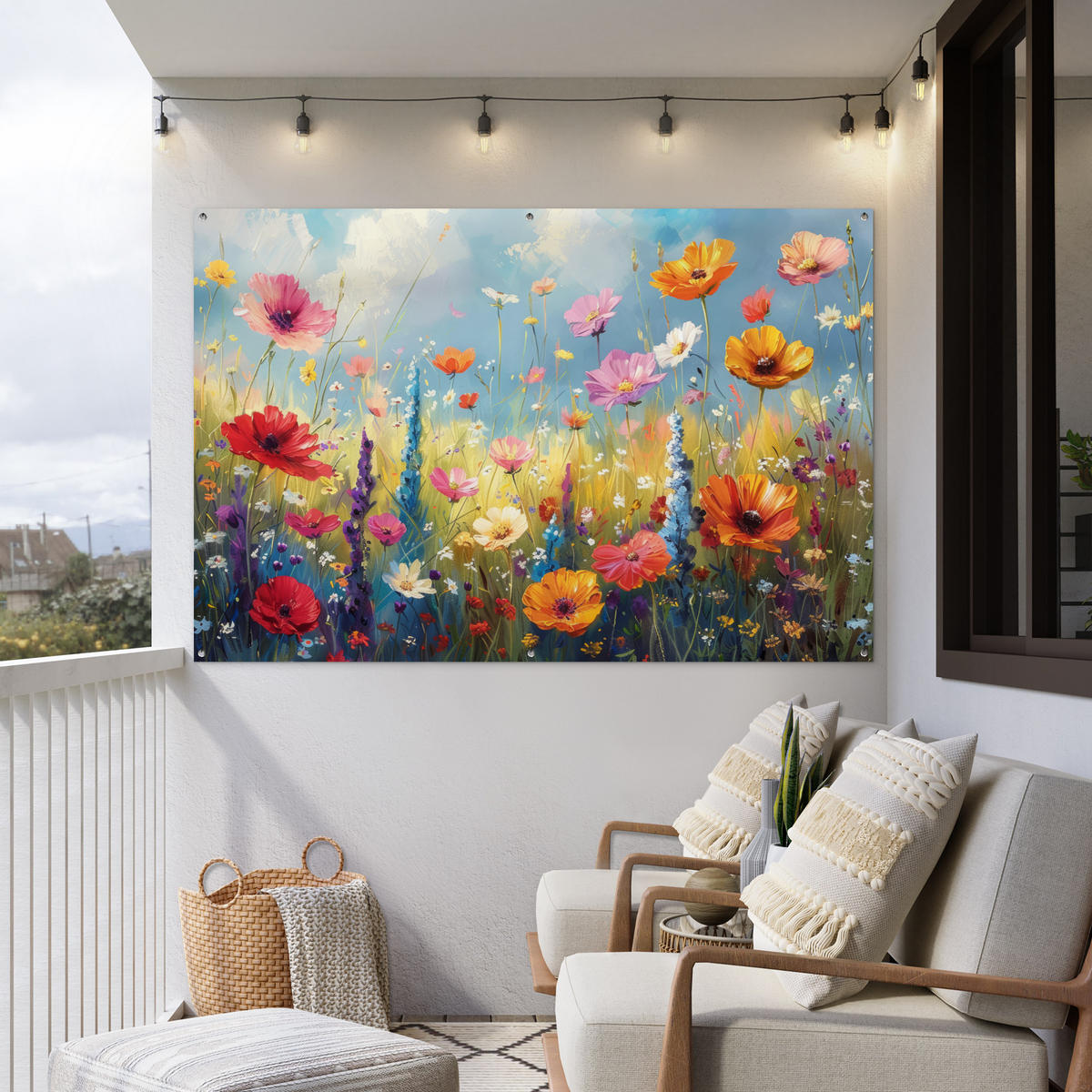 ZAHRADNÍ PLAKÁT Květiny - Příroda - Botanické - Umění 180x120 cm - světle modrá, plast (180/120/0.2cm) - OnlyWow