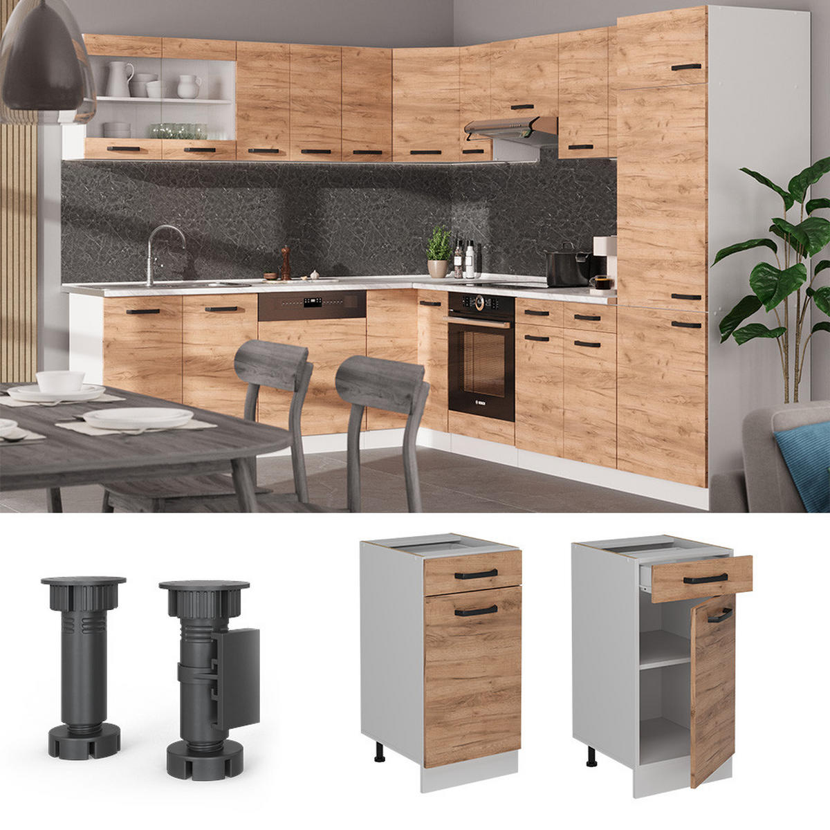 KÜCHENUNTERSCHRANK R-Line Goldkraft Eiche 40 cm AP Eiche - Honigeiche/Eiche Wotan, Holzwerkstoff (40/81.6/60cm) - Vicco