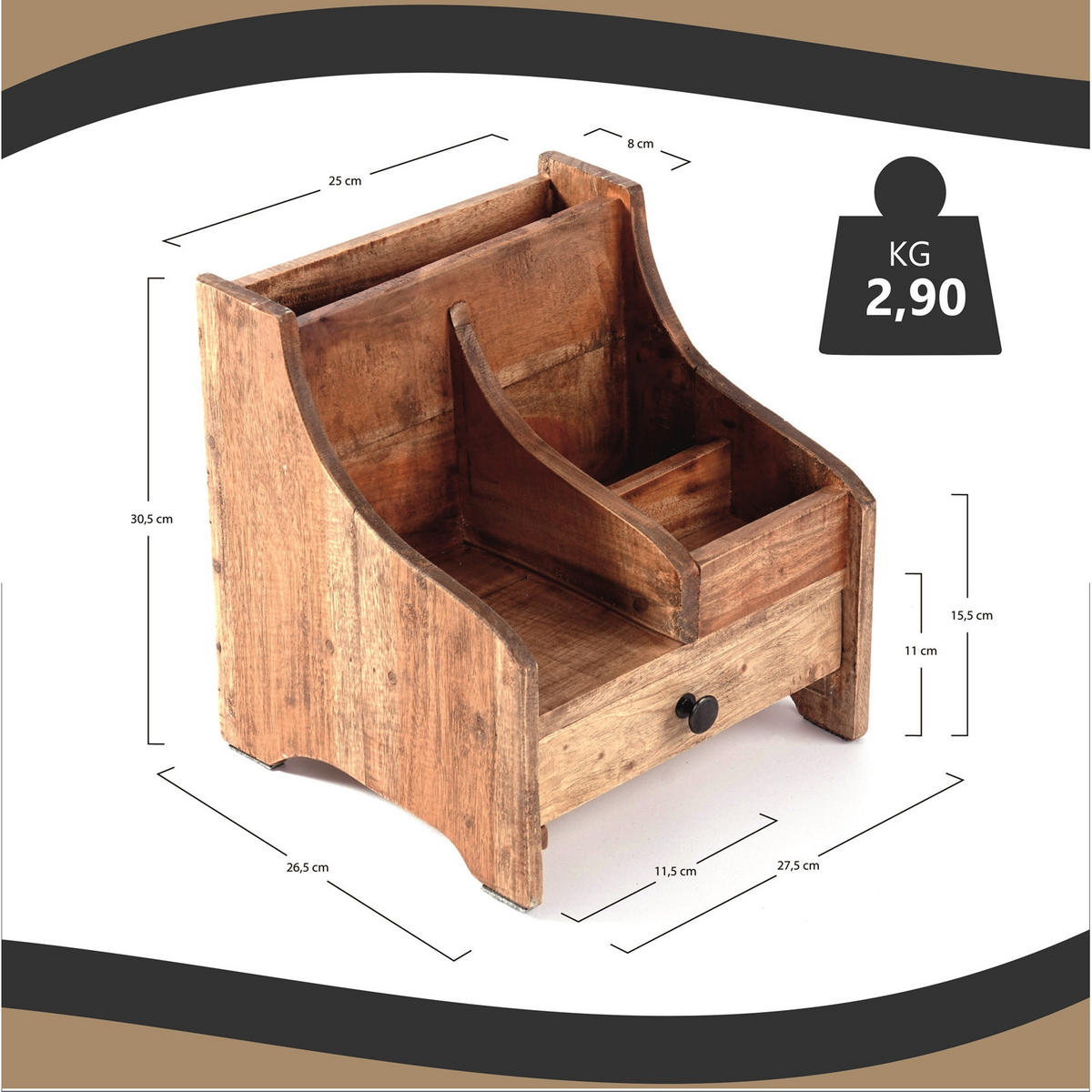 ORGANIZER College Mahagoni Massivolz, mit Schublade naturfarben - Naturfarben, Holz (28/27/30cm) - CREEDWOOD