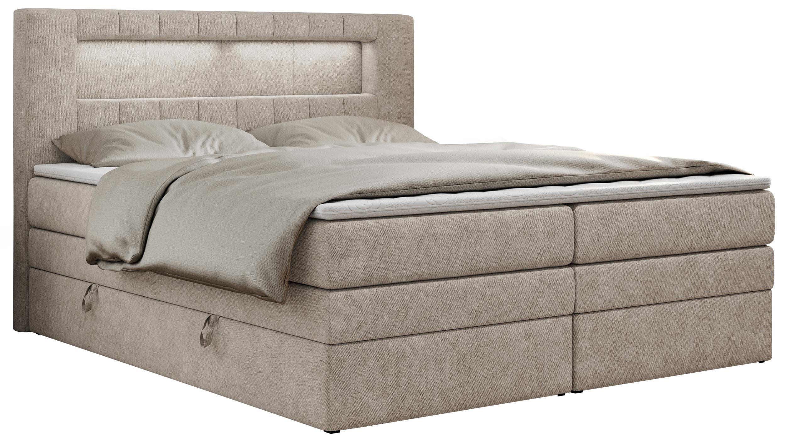 BOXSPRINGBETT GOLD-5 KING LED 180/200 Beige Struktur - H3 - Beige, Holz/Textil (180/200cm) - MKS