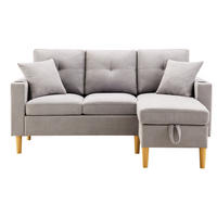 SOFA 3-Sitzer L-Form Chaiselongue Stauraum Getränkehalter - Grau, Holz (129/175cm) - FLIEKS