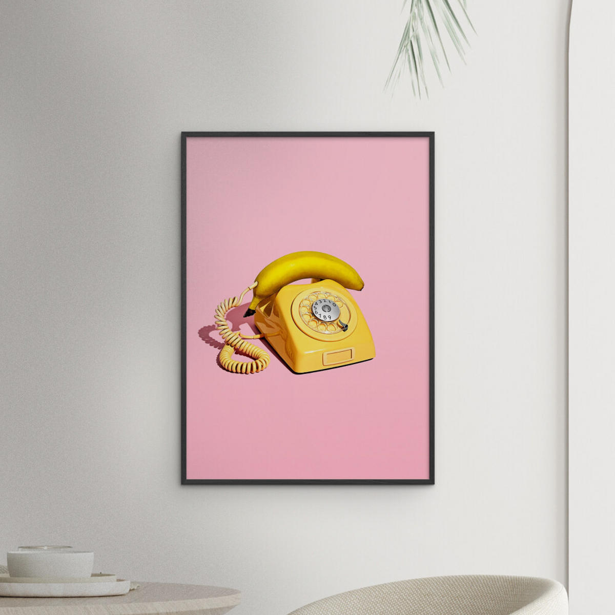 POSTER mit Rahmen Supermercat - Banana phone - Pink/Schwarz, Holz/Papier (30/40cm) - Poster&Frame