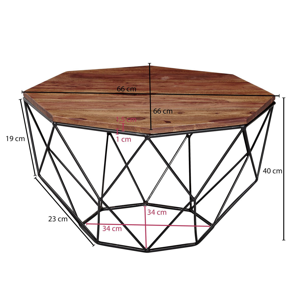 COUCHTISCH Achteckig HOZAN Sheesham - Braun, Holz (66/66/40cm) - tinkaro