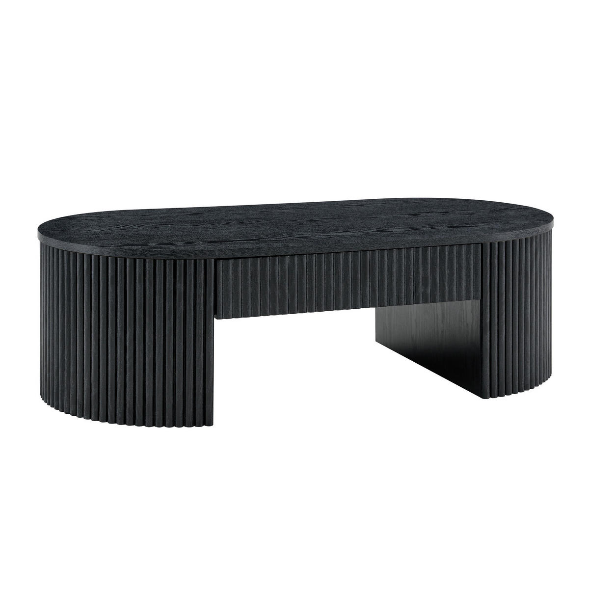 COUCHTISCH DE-37394 oval mit Rillenverkleidung und Schublade Schwarz - Schwarz, Holzwerkstoff (105/54/38cm) - ComfortXL