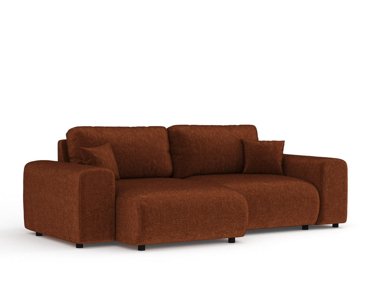 ECKSOFA Zanzibar Blau Grau Samtstoff - Dunkelorange/Schwarz, Holz/Holzwerkstoff (237/144cm) - Maison de Reve