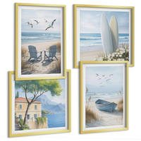 BILDER SET 4er Set - 50x50 cm & 40x60 cm Goldrahmen - Strandbretter, Surfboote, Vögel - Goldfarben, Kunststoff (50/50cm) - TULUP