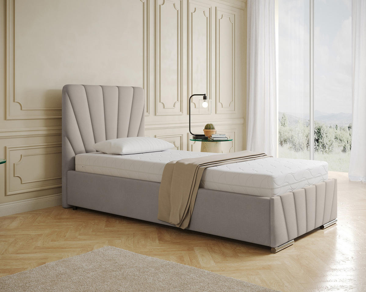 POLSTERBETT Ray 90 x 200 cm mit Bettkasten und Lattenrost ohne Matratze - beige - Beige, Holz (90/200cm) - Homesy