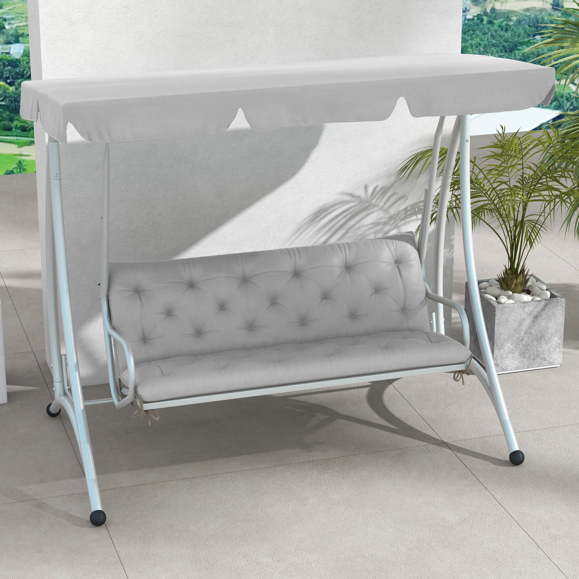 BANKAUFLAGE 3 Sitzer 150x 98 x 8 cm - Hellgrau, Kunststoff (98/8/150cm) - Outsunny