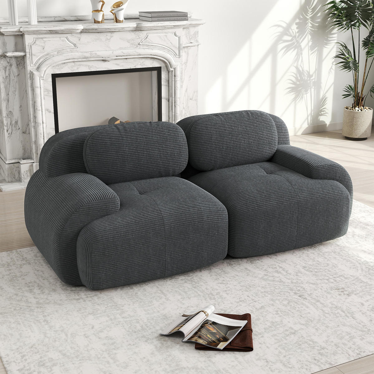 SOFA 2-Sitzer 208/103/75 cm Grau - Grau, Textil (103/75/208cm)