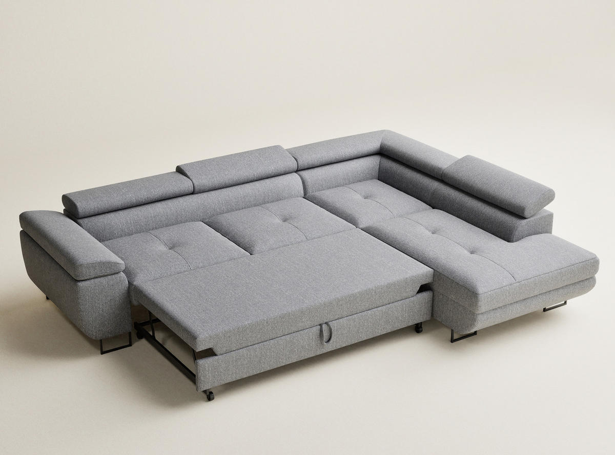 ECKSOFA MIT SCHLAFFUNKTION Concord Grau Webstoff - Schwarz/Grau, Holz/Holzwerkstoff (277/203cm) - Maison de Reve