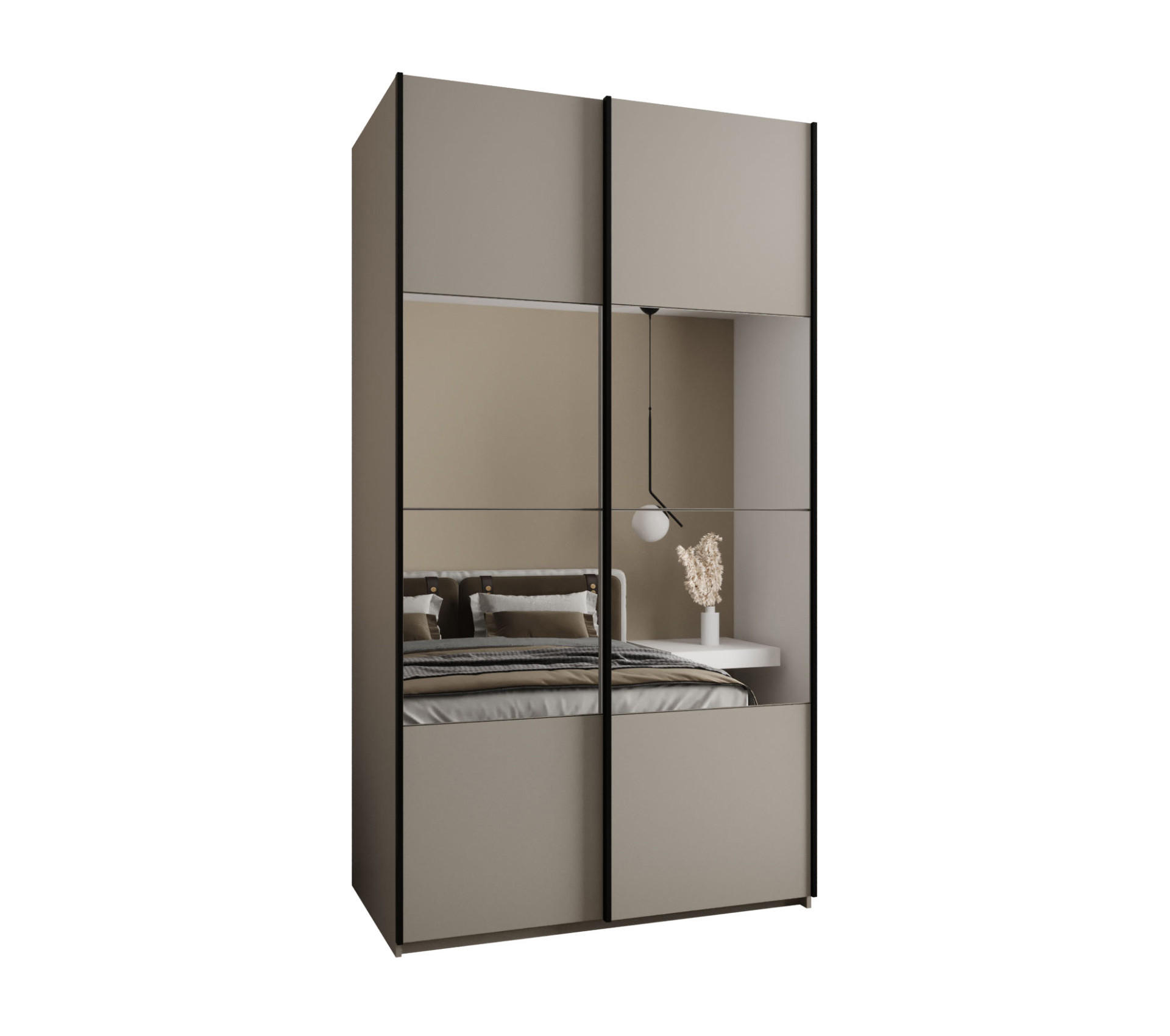Abiks Möbel SCHWEBETÜRENSCHRANK Kaschmir, Kaschmir, Schwarz 130cm × 64cm × 245cm