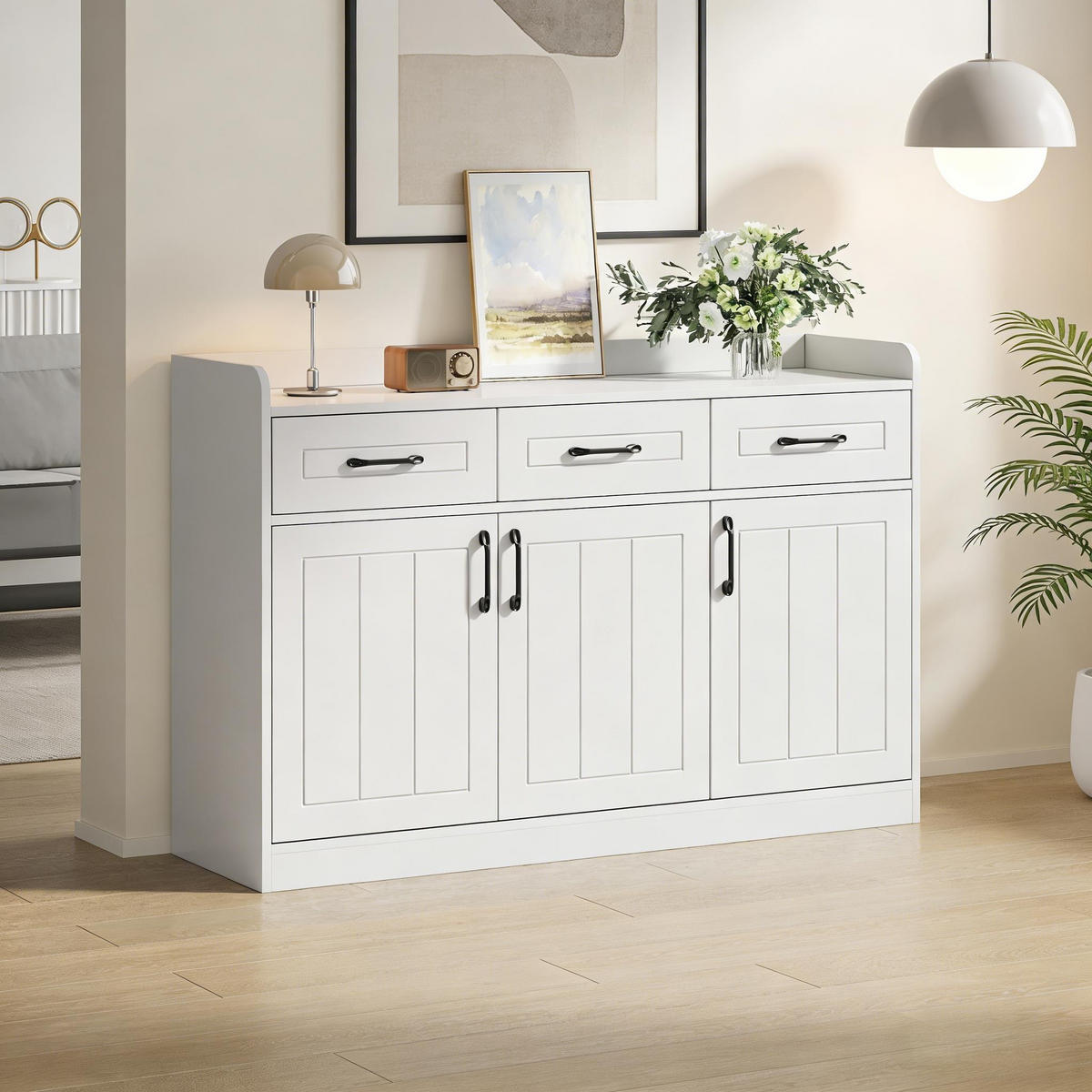 SIDEBOARD 120/35/80 cm in Weiß mit 3 Schubladen und 3 Türen - Weiß, Holzwerkstoff (120/80/35cm) - CHICFURN