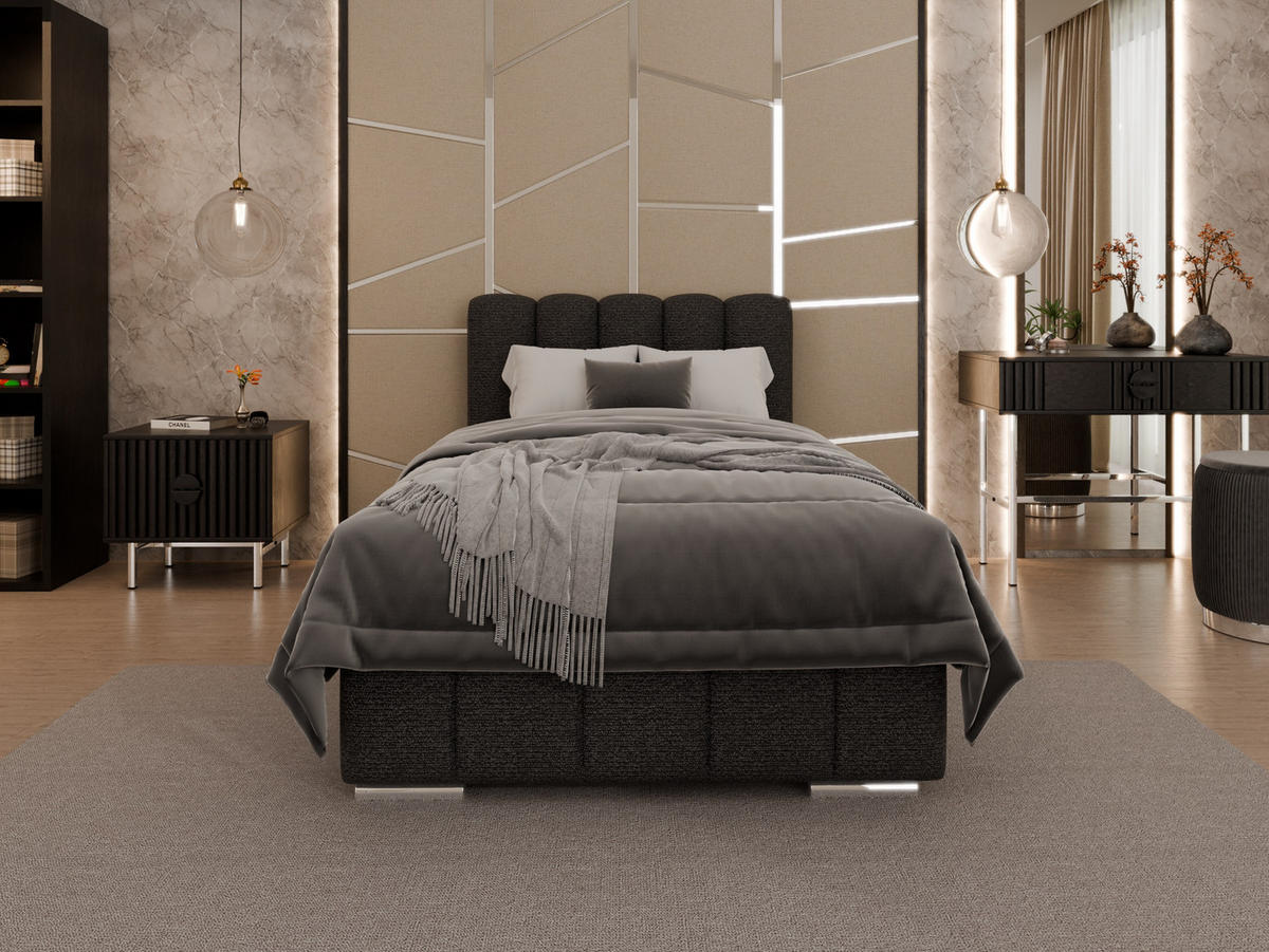 POLSTERBETT Zaira 100x200cm – Elegantes Polsterbett für modernen Wohnstil , Taschenfederkernmatratze Pocket KOKOS (20cm), schwarz - Schwarz, Holz (100/200cm) - Panda Möbel