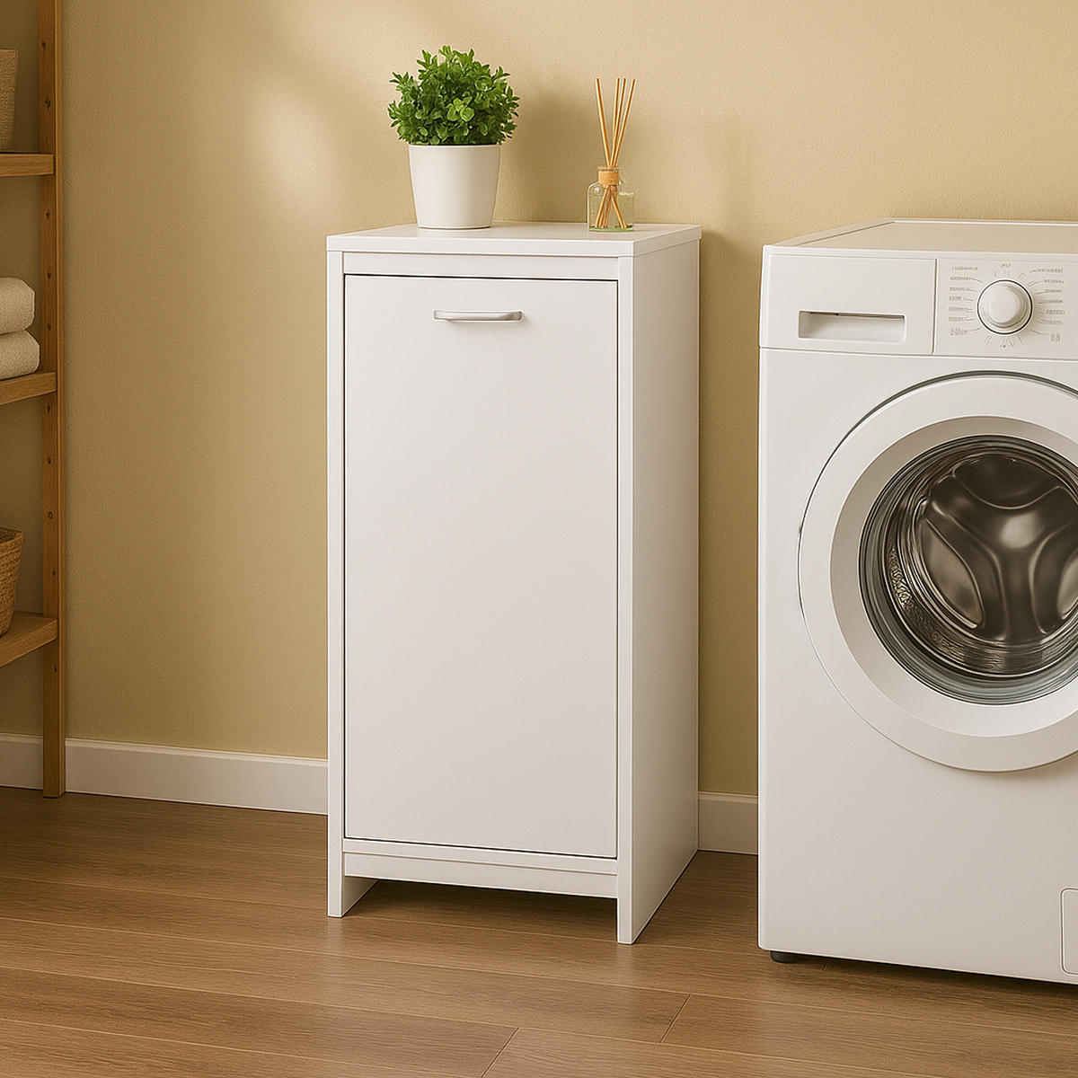 SKRIŇA na prádlo - biela, kov/kompozitné drevo (40/90/35cm) - Relaxdays