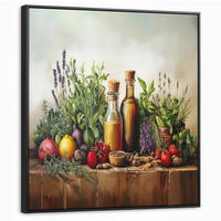 LEINWAND Bilder mit Rahmen - Stilleben - Kräuter - Gewürze - Früchte - Farbenfroh - 90x90 - Grün, Textil (90/90cm) - MuchoWow