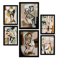 POSTER Set Mit 6 Extravagante Formen In Weibliche Zusammenfassung A3 & A4 Schwarzer Rahmen - Schwarz, Papier (29/3cm) - Nacnic