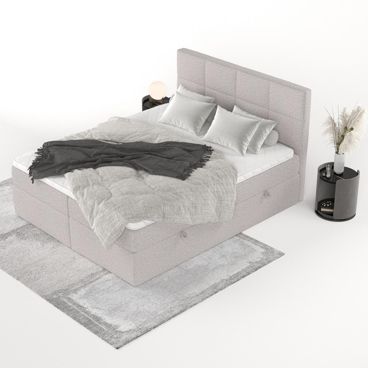 BOXBETT Oris 140/200 cm Beige im Riva Stoff - Beige/Schwarz, Holz/Holzwerkstoff (140/200cm) - AltaBeds