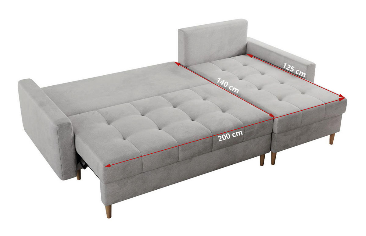 ECKSOFA Colin Velvet Hellgrau - Hellgrau/Braun, Holz/Textil (220/140cm) - MKS