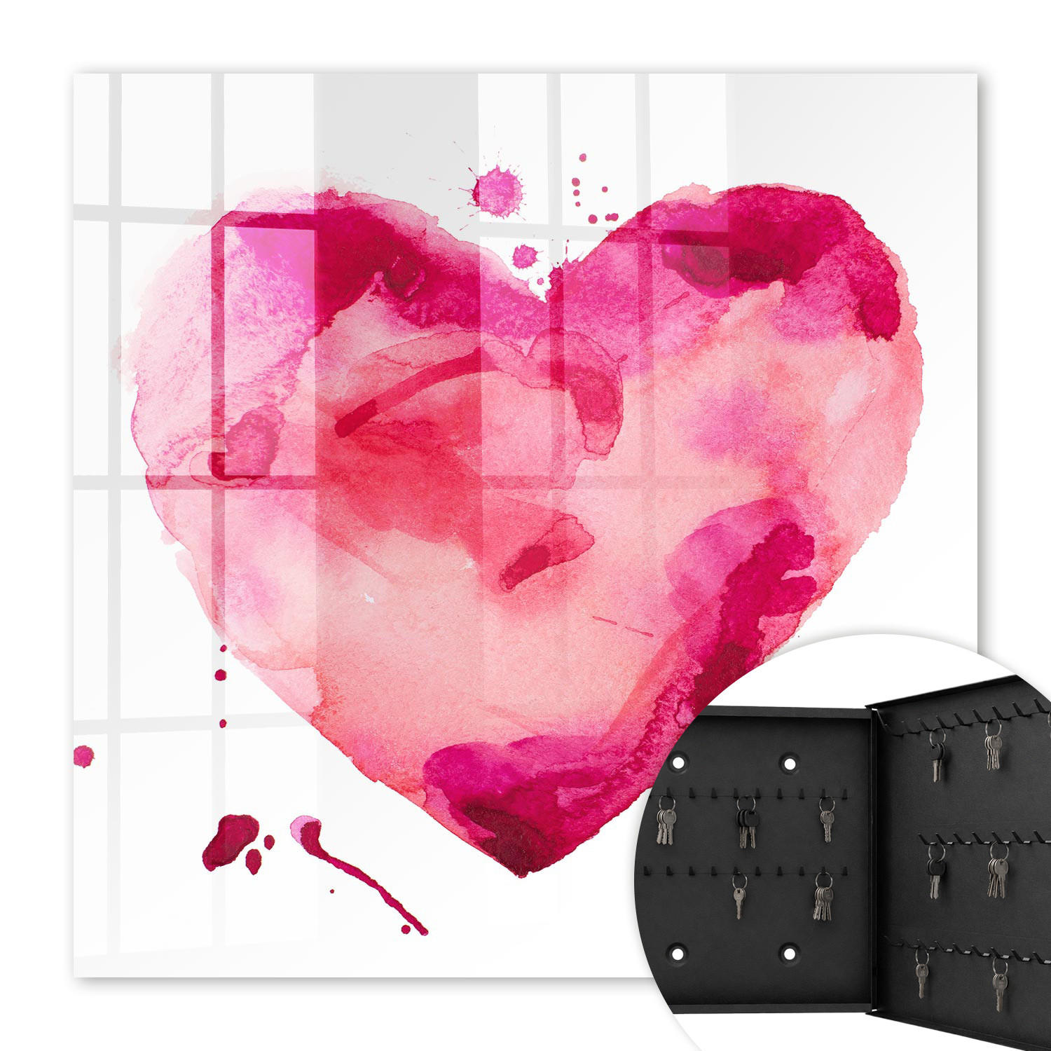 SCHLÜSSELBOX Schwarz 30x30 cm- Türöffnung nach rechts - Herz der Liebe - Pink, Metall (30/30/5cm) - TULUP
