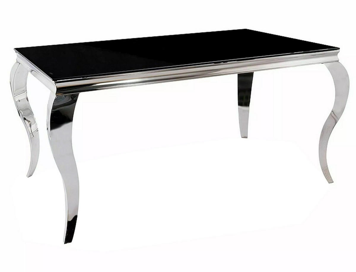 ESSTISCH Prince schwarz / Chrom 180 / 90 / 75cm - Schwarz/Grau, Glas/Holz (90/180/75cm) - Feldmann-Wohnen