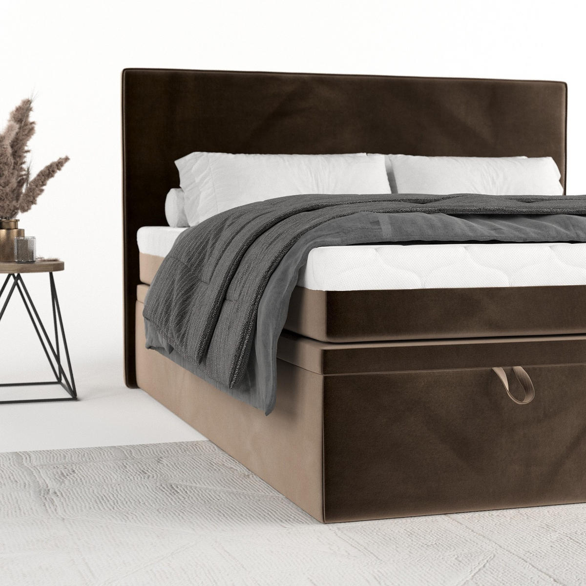 BOXBETT Zalla 200/200 cm Braun im Paros Stoff - Schwarz/Braun, Holz/Holzwerkstoff (200/200cm) - AltaBeds