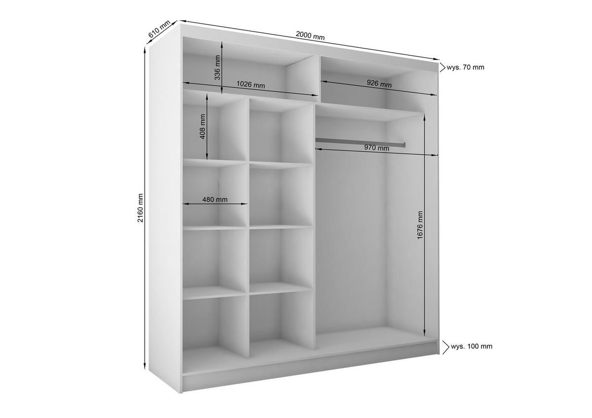 KLEIDERSCHRANK mit Spiegel-Schiebetüren und Aluminium-Leisten, LED-Beleuchtung - CELI - 200 cm Sonoma - Sonoma Eiche, Holzwerkstoff (200/216/61cm) - ALTDECOR