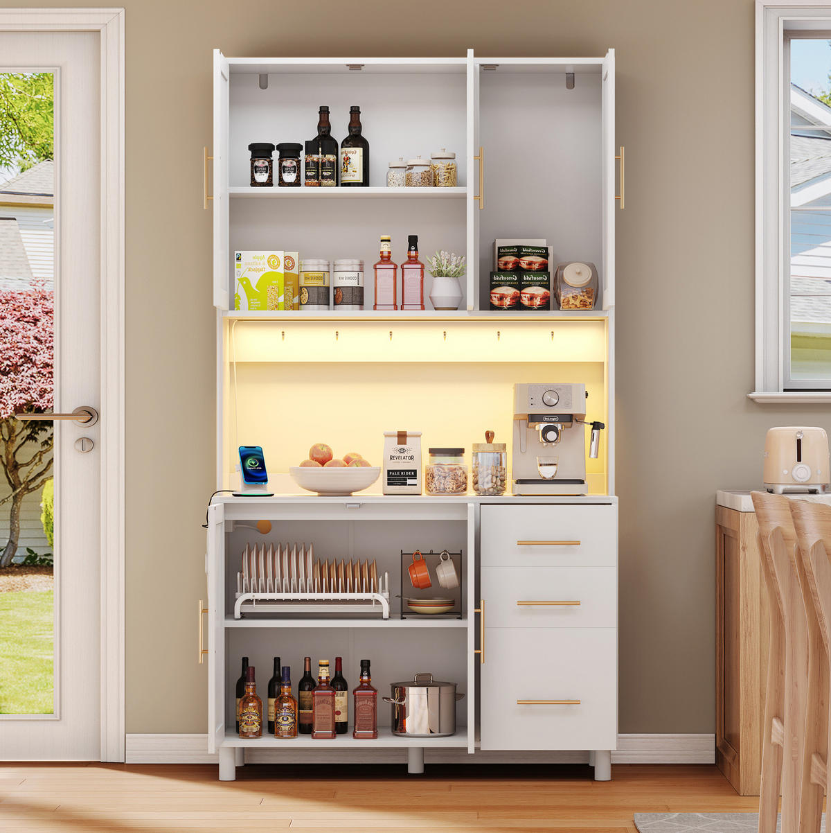 ANRICHTE Küchenanrichte aus MDF mit LED-Beleuchtung und verstellbaren Einlegeböden Weiß - Weiß, Holzwerkstoff (100/183/40cm) - Modenvie