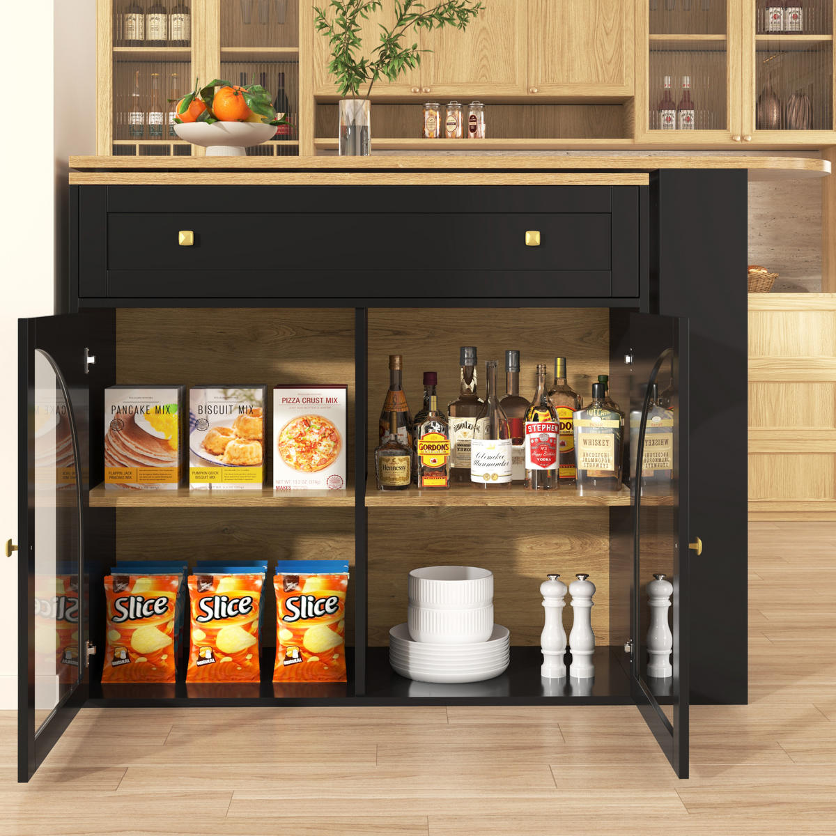 BARTISCH, MDF ausziehbar 138-204/39/104 cm mit Stauraum & 360° drehbar, Schwarz - Schwarz, Holzwerkstoff (39/104/138cm) - Redom