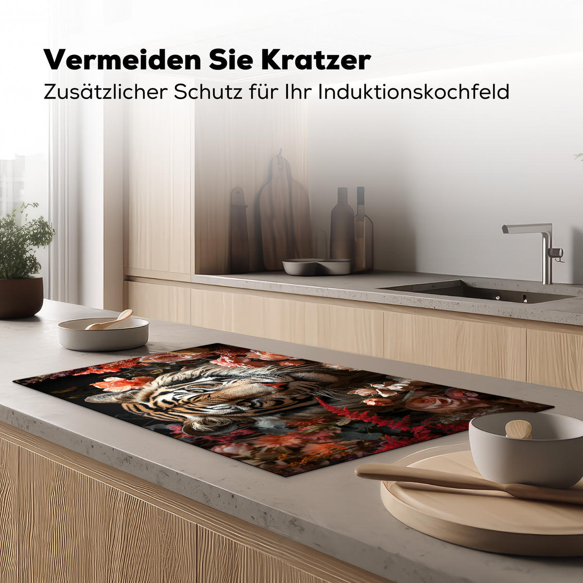 HERDABDECKPLATTE Tiger - Tier - Natur - Floral - Botanisch 89x51 cm - Orange, Kunststoff (89.6/51.6/0.2cm) - MuchoWow