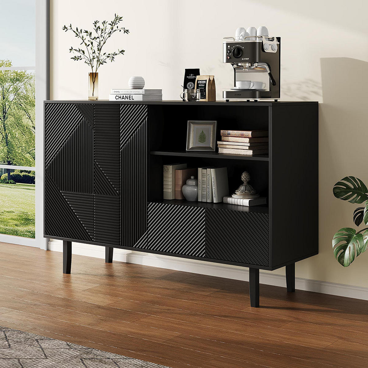 SIDEBOARD mit 1 Schublade in schwarz - Schwarz, Holz (40/86/125cm) - KOMHTOM