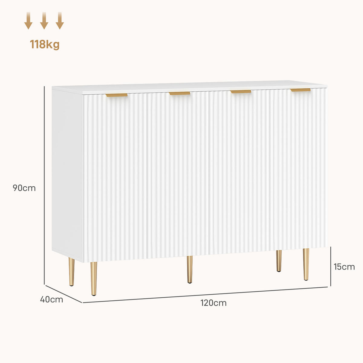 SIDEBOARD Weiß, 2 Doppeltüren, 120/40/90 cm - Weiß, Holz (120/90/40cm) - PANGIVO