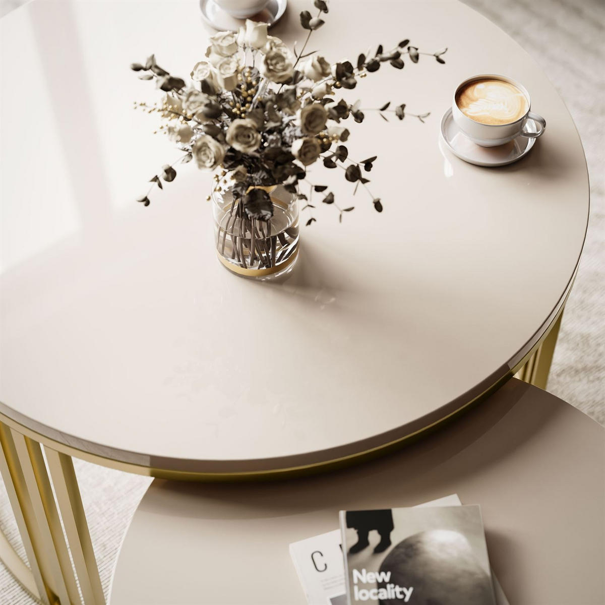 COUCHTISCH 2in1 LORI Hochglanz Gold gebürstet, gebürstetes Gold / glänzender Kaschmir - Kaschmir, Metall (70/70/49cm) - Lookway