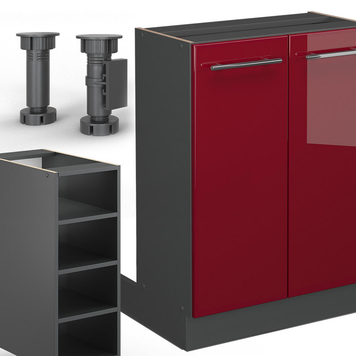 KÜCHENINSEL Fame-Line Bordeaux Hochglanz/Anthrazit 90 cm ohne AP - Bordeaux/Anthrazit, Holzwerkstoff (90/82/82cm) - Vicco