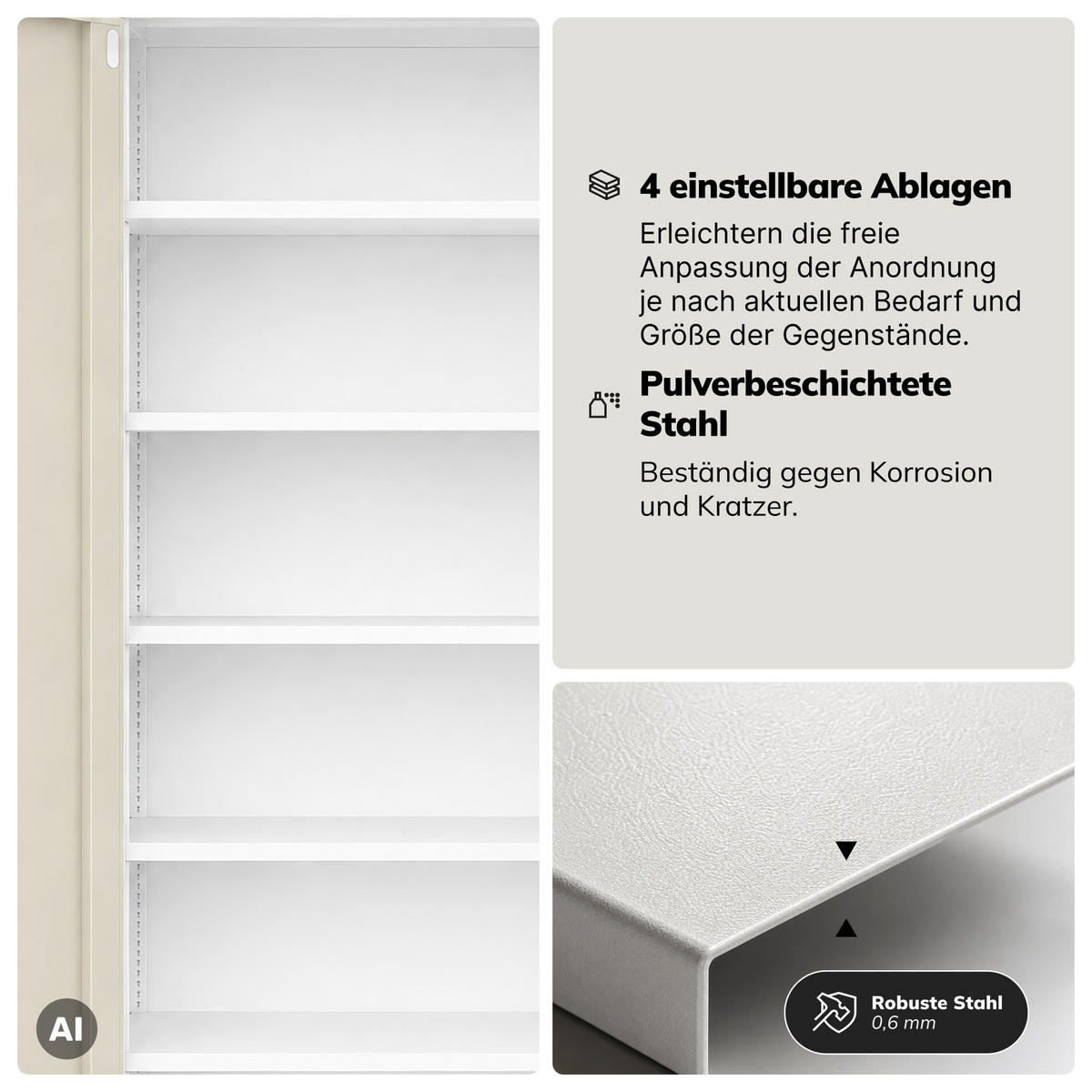 BÜROSCHRANK DANIEL mit Zahlenschloss 185x90x40 cm - Weiß/Sonoma Eiche, Metall (90/185/40cm) - Jan Nowak