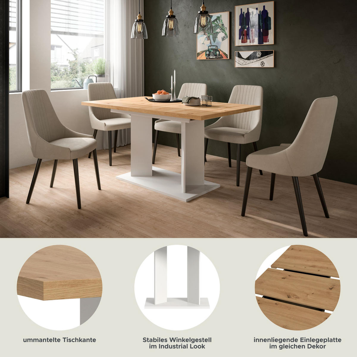 ESSTISCH GUSTAV (B/H/T: ca. 190/76/90 cm) in weiß/Artisan Eiche Nachbildung - Weiß, Holzwerkstoff (90/190/76cm)