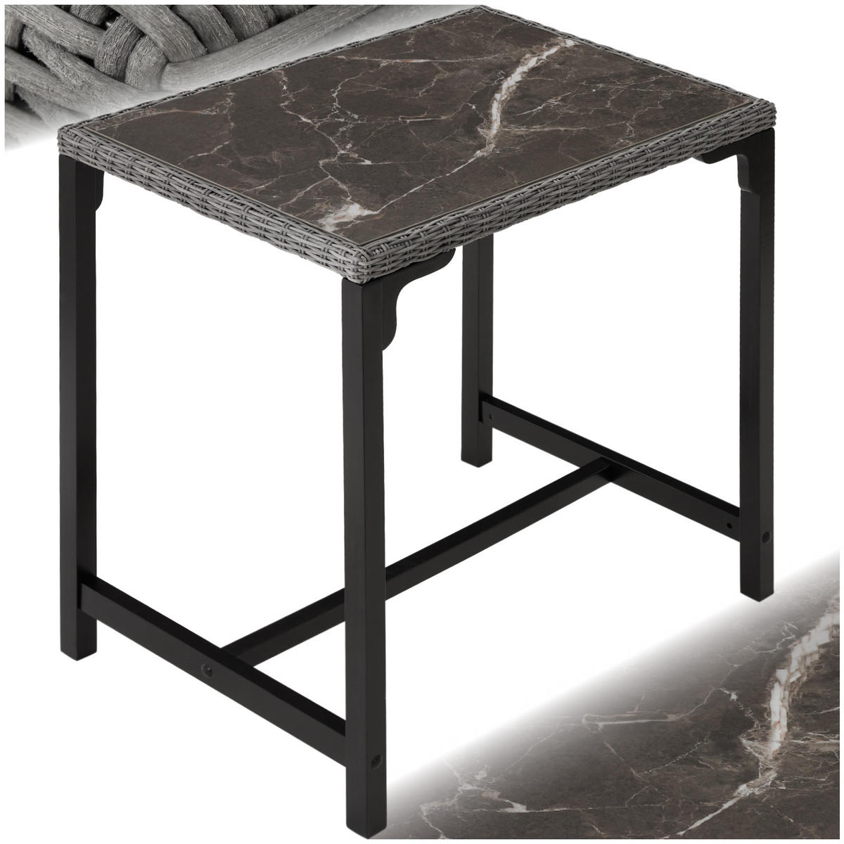 RATTAN BARTISCH Kutina,96 x 65 x 100 cm,grau - Grau, Kunststoff (96/65/100cm) - tectake