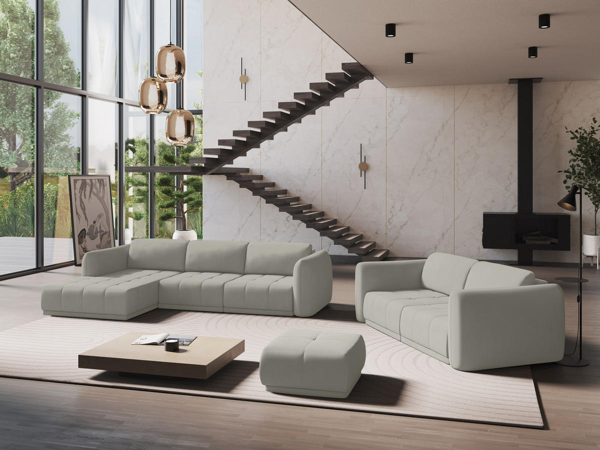 ECKSOFA Links Chenille Stoff Beige - Beige/Schwarz, Kunststoff/Textil (170/290cm) - Makamii