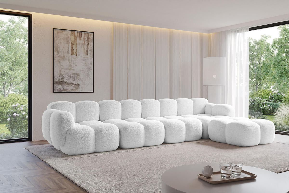 ECKSOFA modulares Sofa Rechts Miko-L3 390x205x75 Weiß Bouclé - Schwarz/Weiß, Holzwerkstoff/Kunststoff (390/205cm) - ALTDECOR