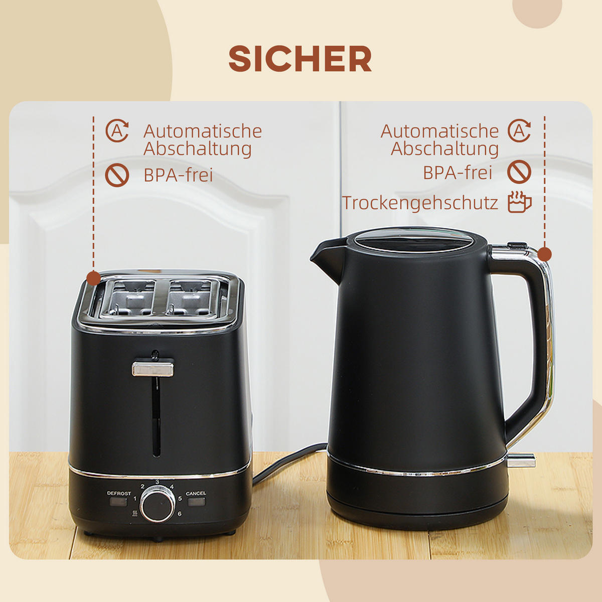 TOASTER mit Wasserkocher DE-07903 Schwarz/Stahl - Schwarz, Metall (16/24.3/21.2cm) - ComfortXL