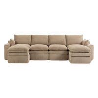 WOHNLANDSCHAFT Cord Khaki mit Kissen, Hocker und Seitentaschen - Hellbraun, Textil (335/85/167cm) - WISHDOR