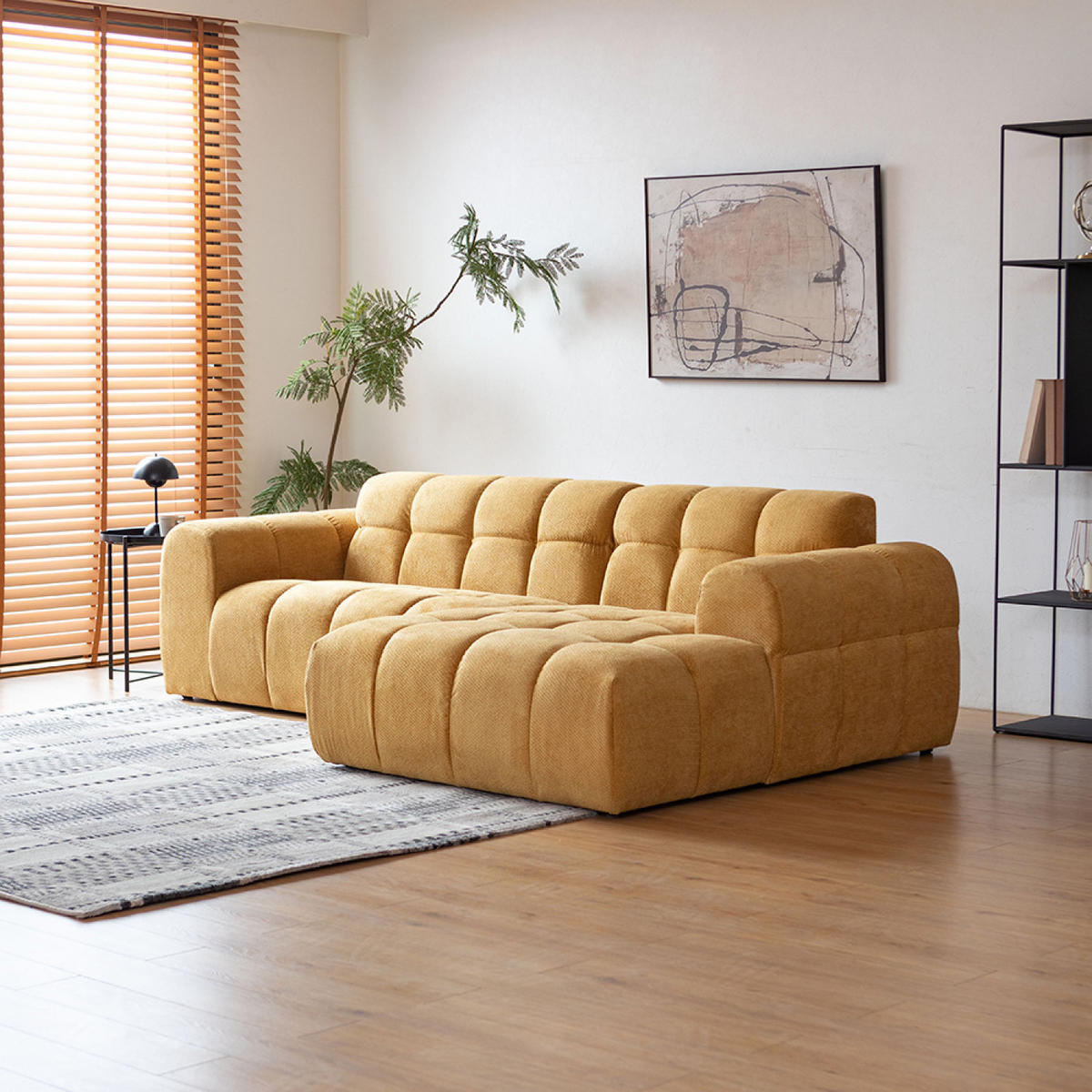 ECKSOFA salford gelb 3-sitzer samt - Gelb, Holz (262/145cm) - Concept Usine