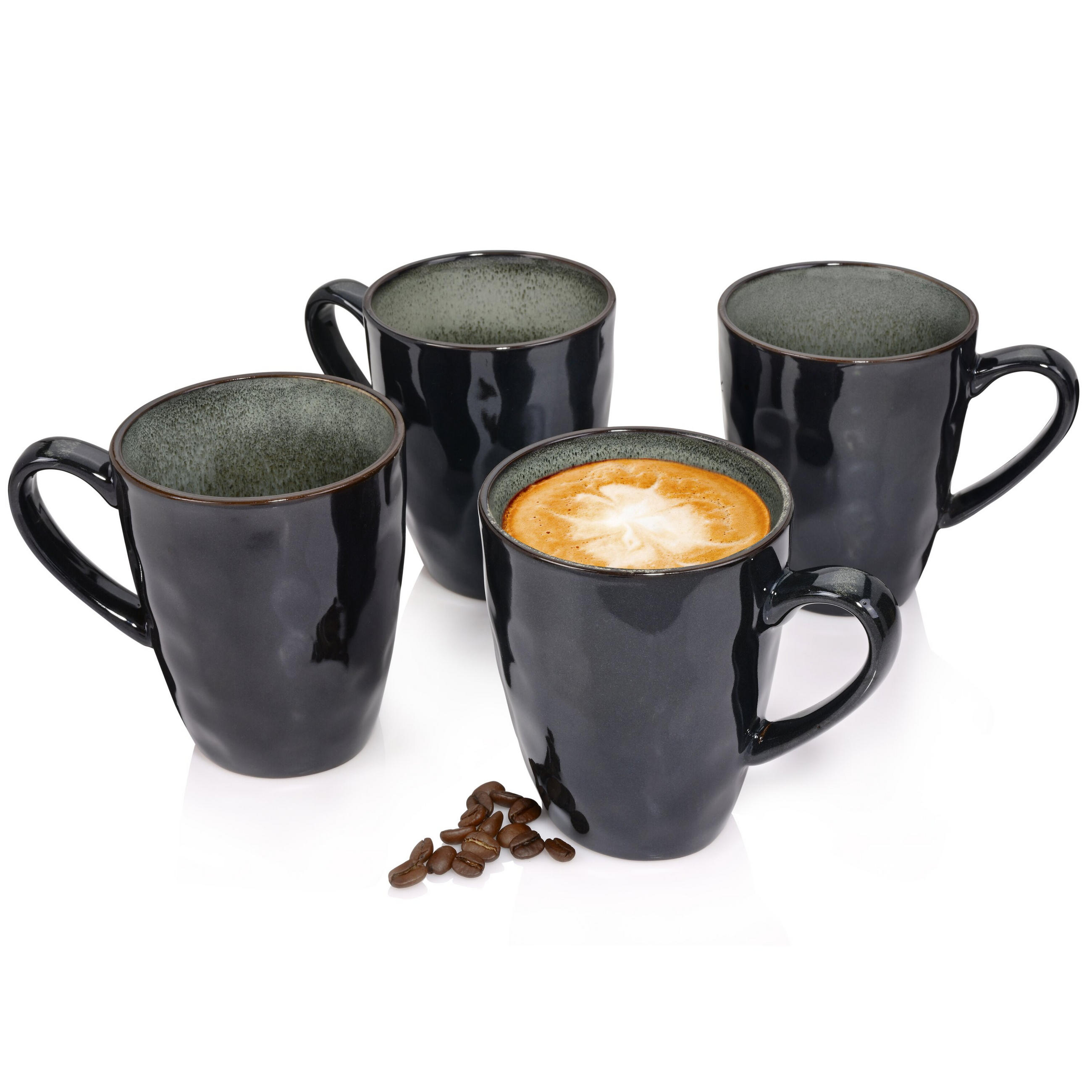 KAFFEEBECHER SET KOPENHAGEN - 4 teilig aus Steingut - Dunkelgrün, Keramik (23/14/21cm) - Sänger