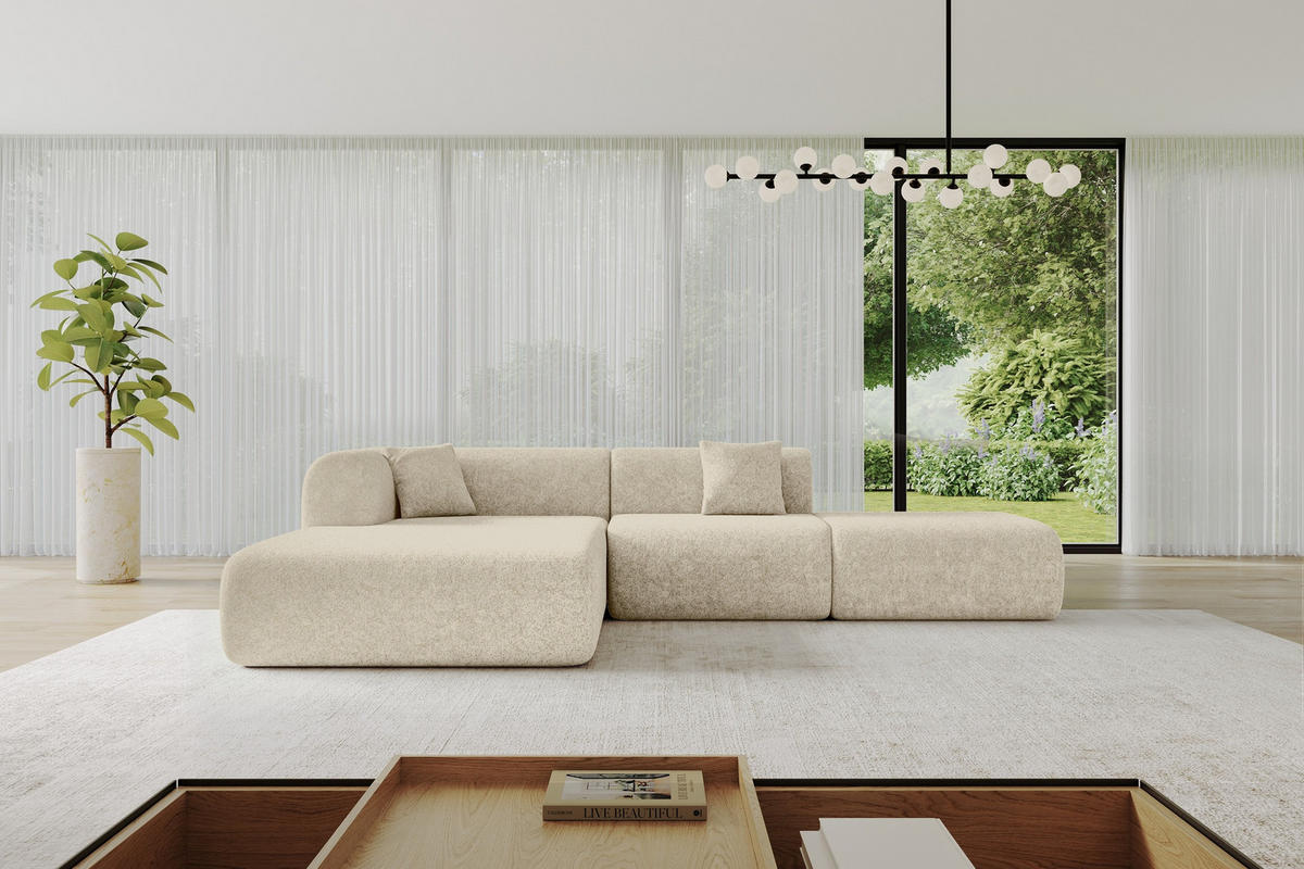 ECKSOFA Ottomane Links OVLY-L 289x176x71 Creme Chenille - Ecru/Creme, Holzwerkstoff/Kunststoff (176/289cm) - ALTDECOR