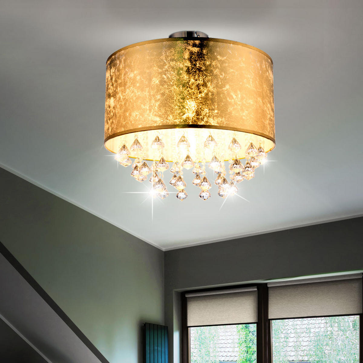 LED DECKENLEUCHTE AMY Textil Gold - Goldfarben, Metall (40/40/38cm) - Globo Lighting