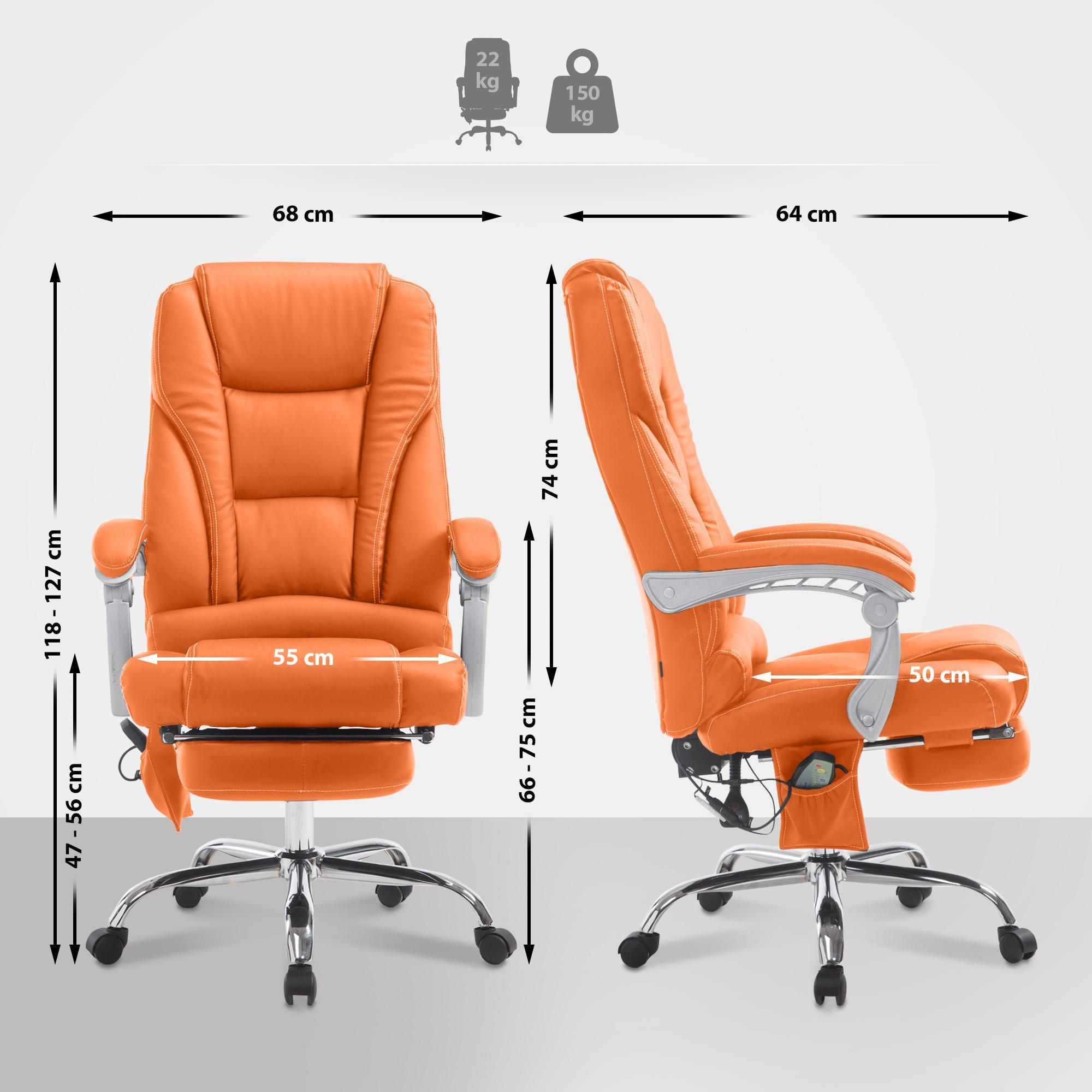 CHEFSESSEL Lederlook orange - Chromfarben/Orange, Textil/Metall (68/118/64cm) - CLP