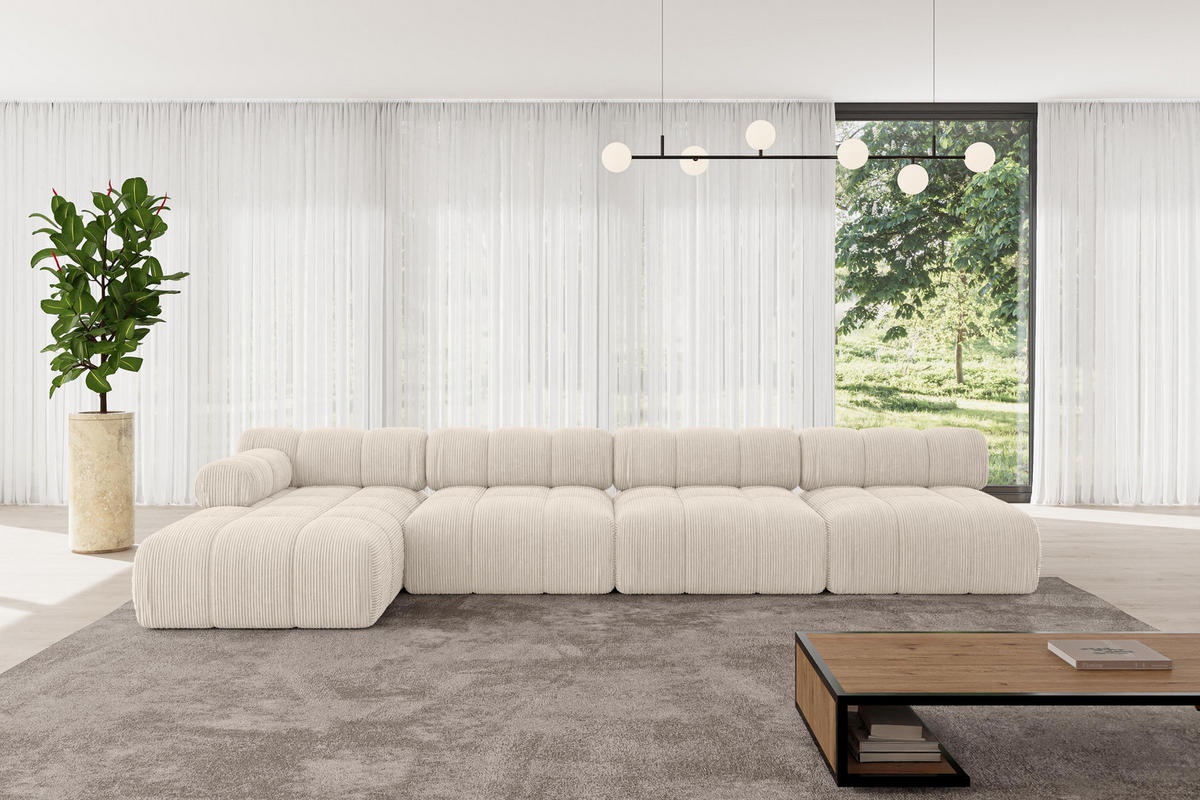 ECKSOFA modulares Sofa Razon-L3 - 380x160x70 cm Beige Cord - Beige, Holzwerkstoff/Textil (380/160cm) - ALTDECOR
