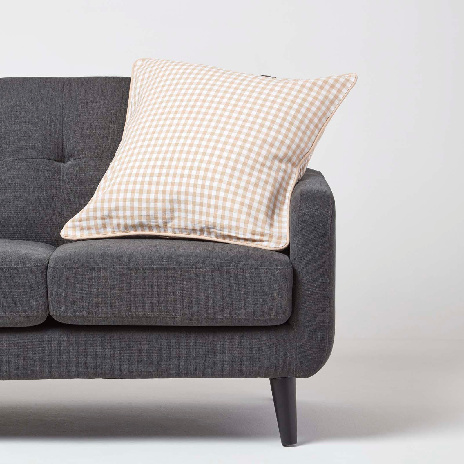 KISSENHÜLLE Vichy-Karo 60/60 cm, 100% Baumwolle - Beige, Textil (60/60cm) - Homescapes